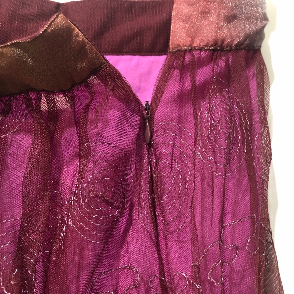 Free People Boho Skirt Women 10 Silky Embroidered Shell Solid Lining Merlot New - Picture 3 of 6